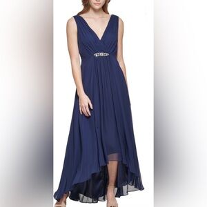Eliza J Embellished chiffon v neck high low gown dress
size 6 Midnight navy blue